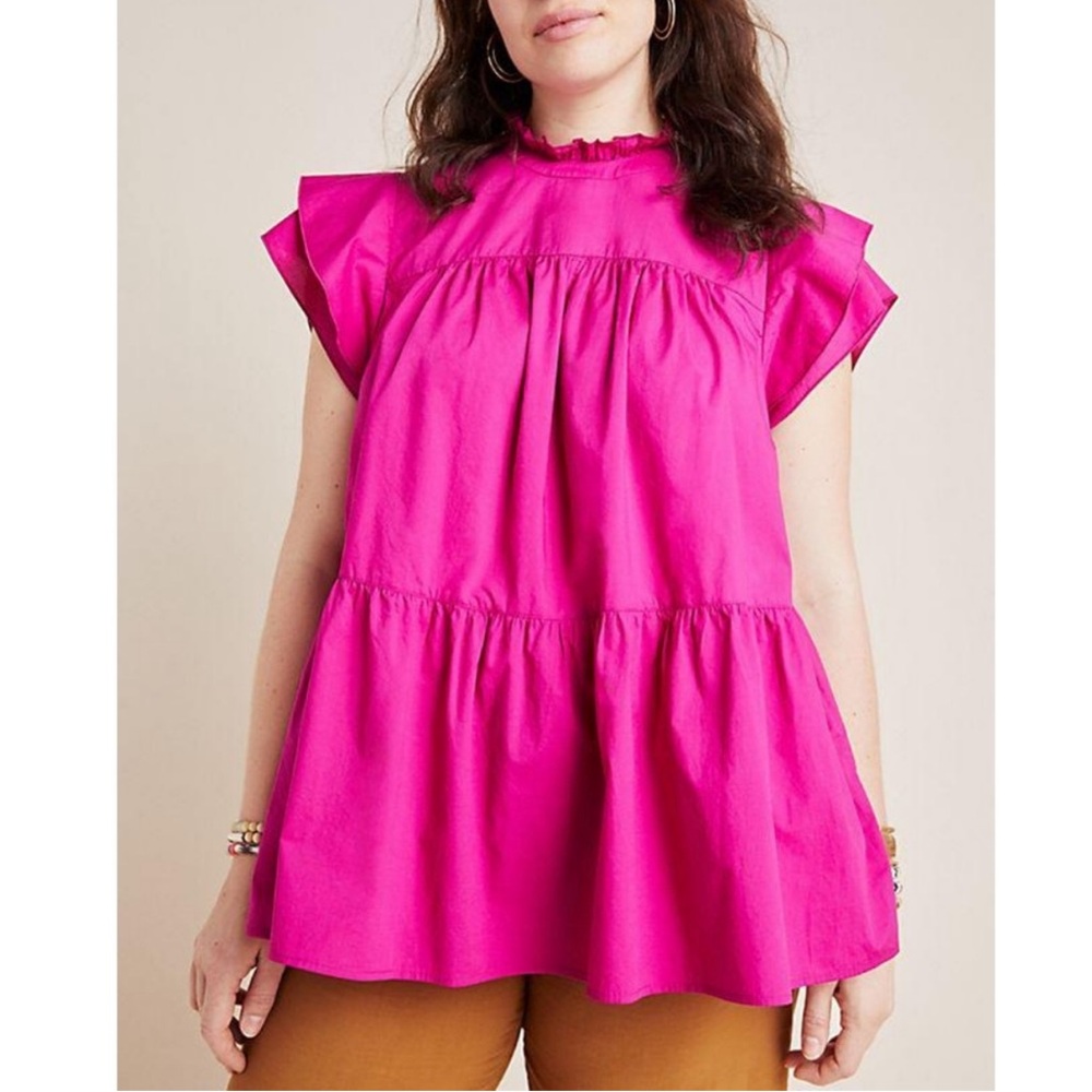 Maeve Anthropologie Ophelia Babydoll Tunic Top Magenta Pink L